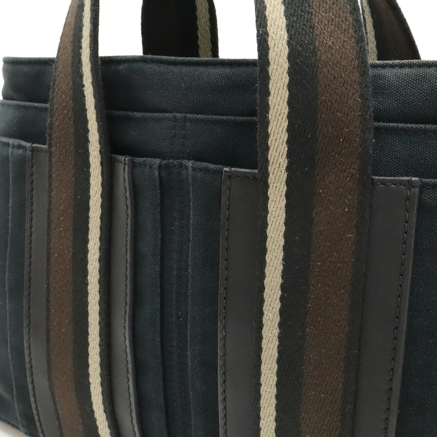 Hermes Beige Black Brown Canvas Leather Handbag Tote Bag (Pre-Owned)