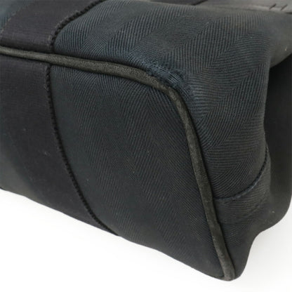 Hermes Black Toile Chevron Leather Handbag Pouch Tote Bag (Pre-Owned)