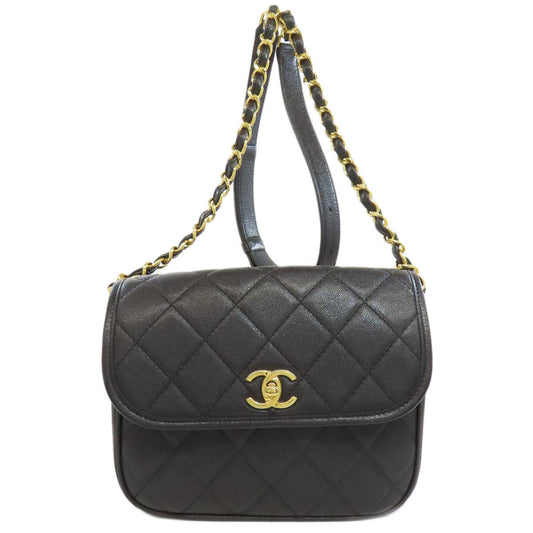 Chanel Matelasse Black Leather Shoulder Bag (Pre-Owned)