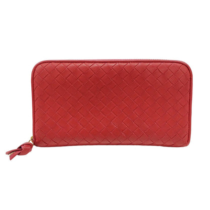 Bottega Veneta Red Color Intrecciato Long Wallet (Bi-Fold) (Pre-Owned)