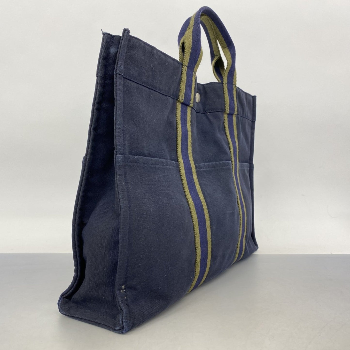 Hermes Green Navy Canvas Tote Bag (Pre-Owned)