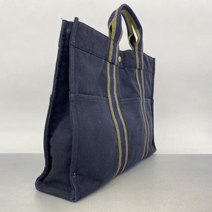 Hermes Green Navy Canvas Tote Bag (Pre-Owned)