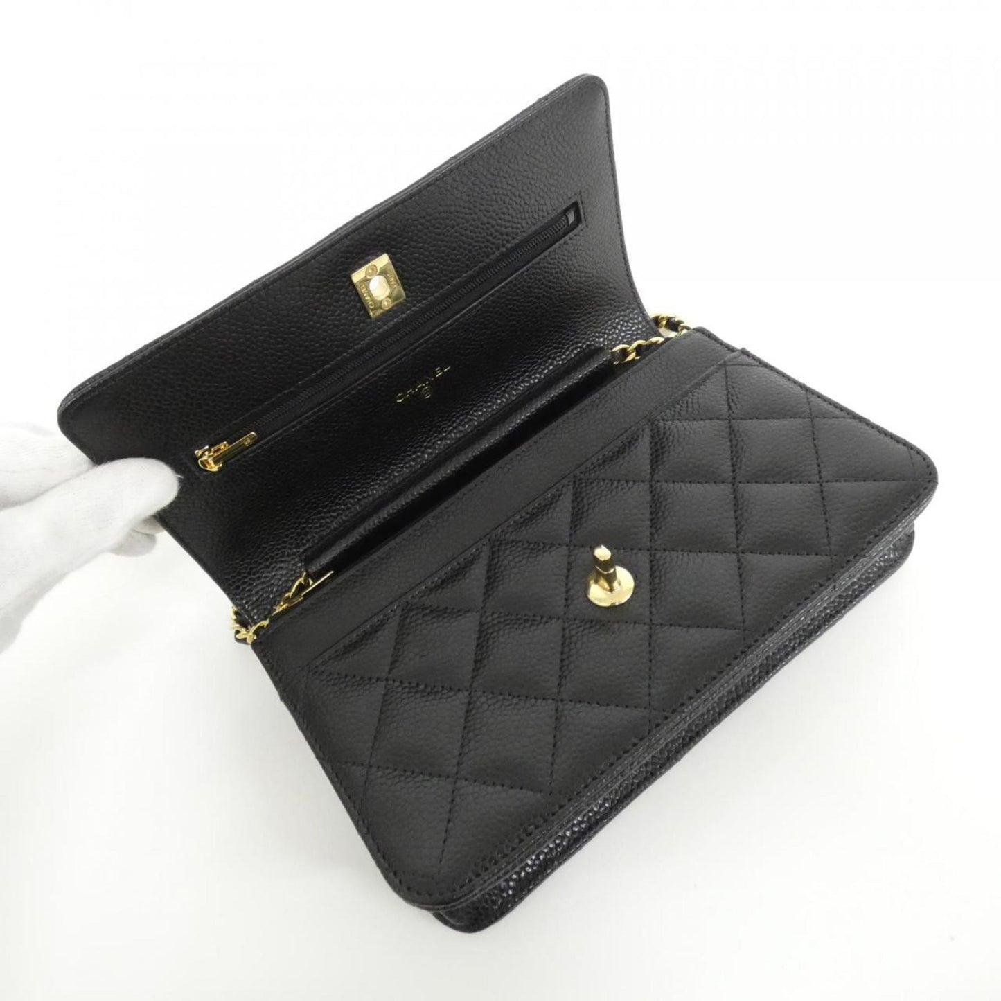 Chanel Black Bordeaux Grained Calfskin Chain/Shoulder Wallet (Pre-Owned)