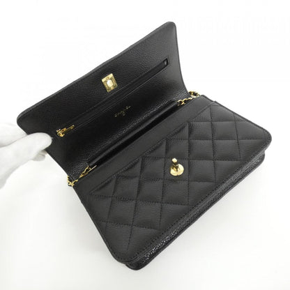 Chanel Black Bordeaux Grained Calfskin Chain/Shoulder Wallet (Pre-Owned)