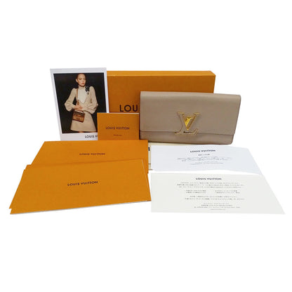 Louis Vuitton Beige Leather Long Wallet (Bi-Fold) (Pre-Owned)