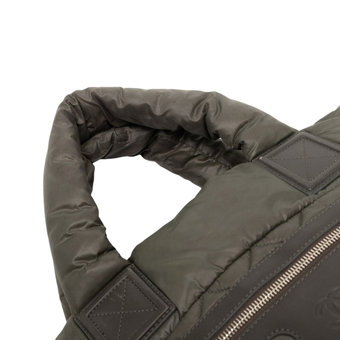 Chanel Khaki Navy Nylon Leather Handbag Tote Bag (Pre-Owned)