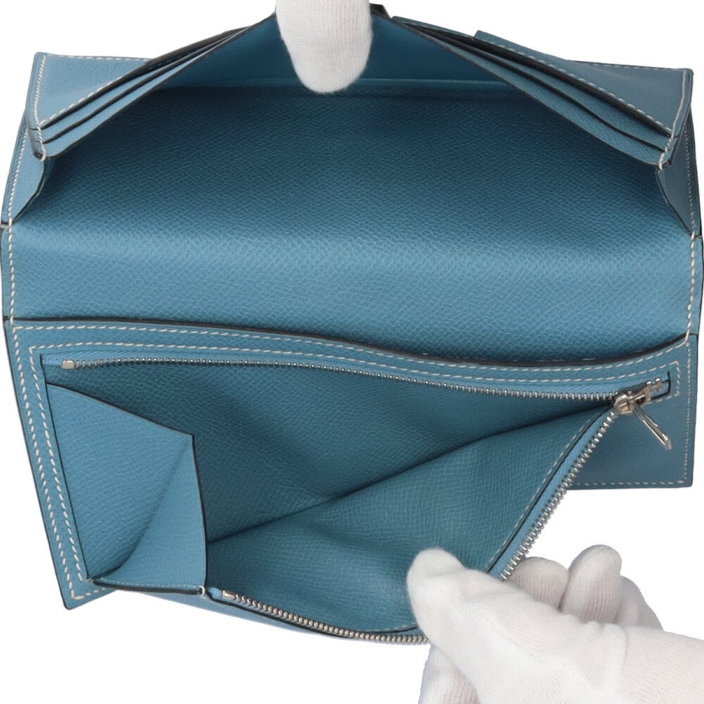 Hermes Blue Jean Epsom Leather Long Wallet (Bi-Fold) (Pre-Owned)