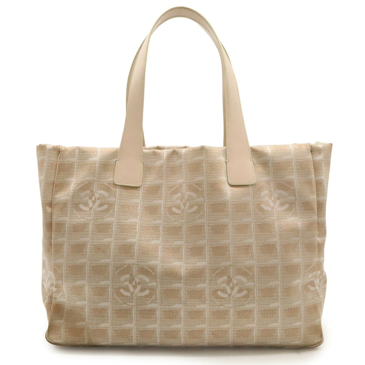 Chanel Beige Pink Pink Beige Nylon Leather Shoulder Bag Tote Bag (Pre-Owned)