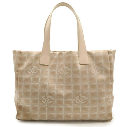 Chanel Beige Pink Pink Beige Nylon Leather Shoulder Bag Tote Bag (Pre-Owned)