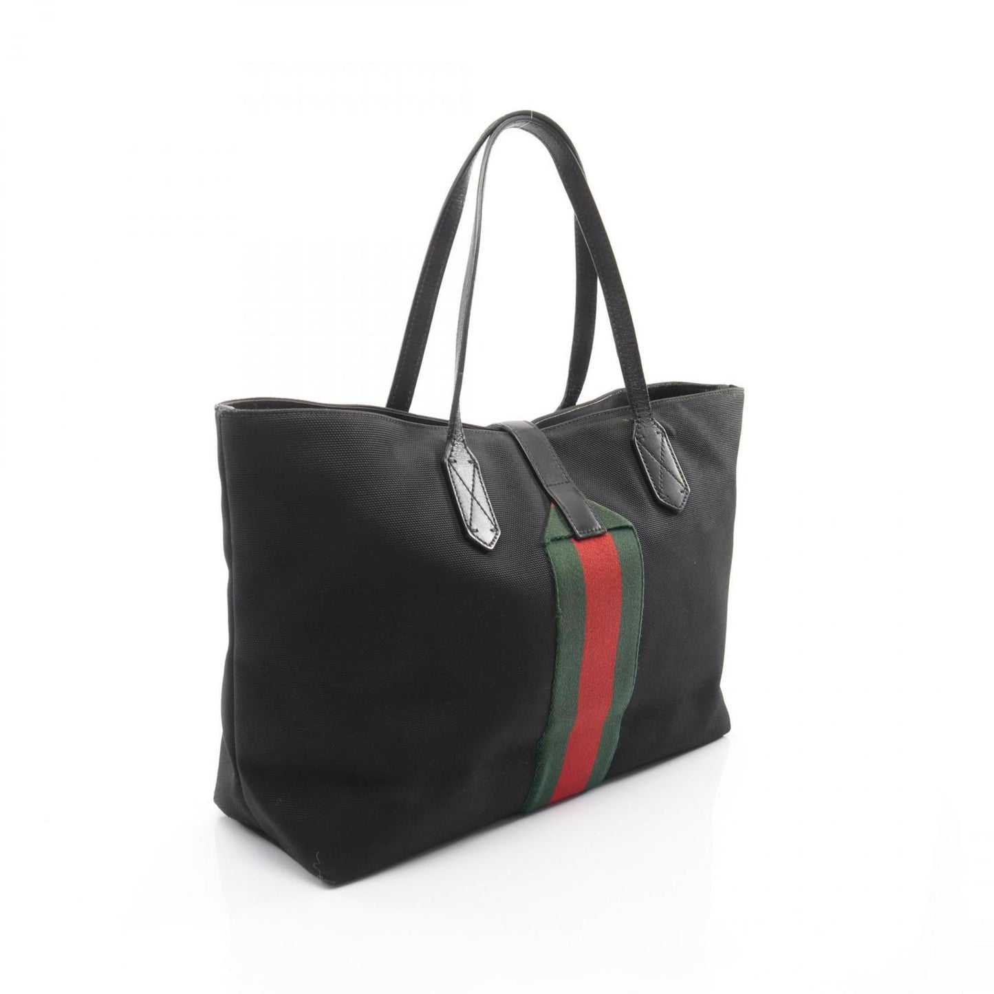 Gucci Black Green Red Color Canvas Leather Tote Bag (Pre-Owned)