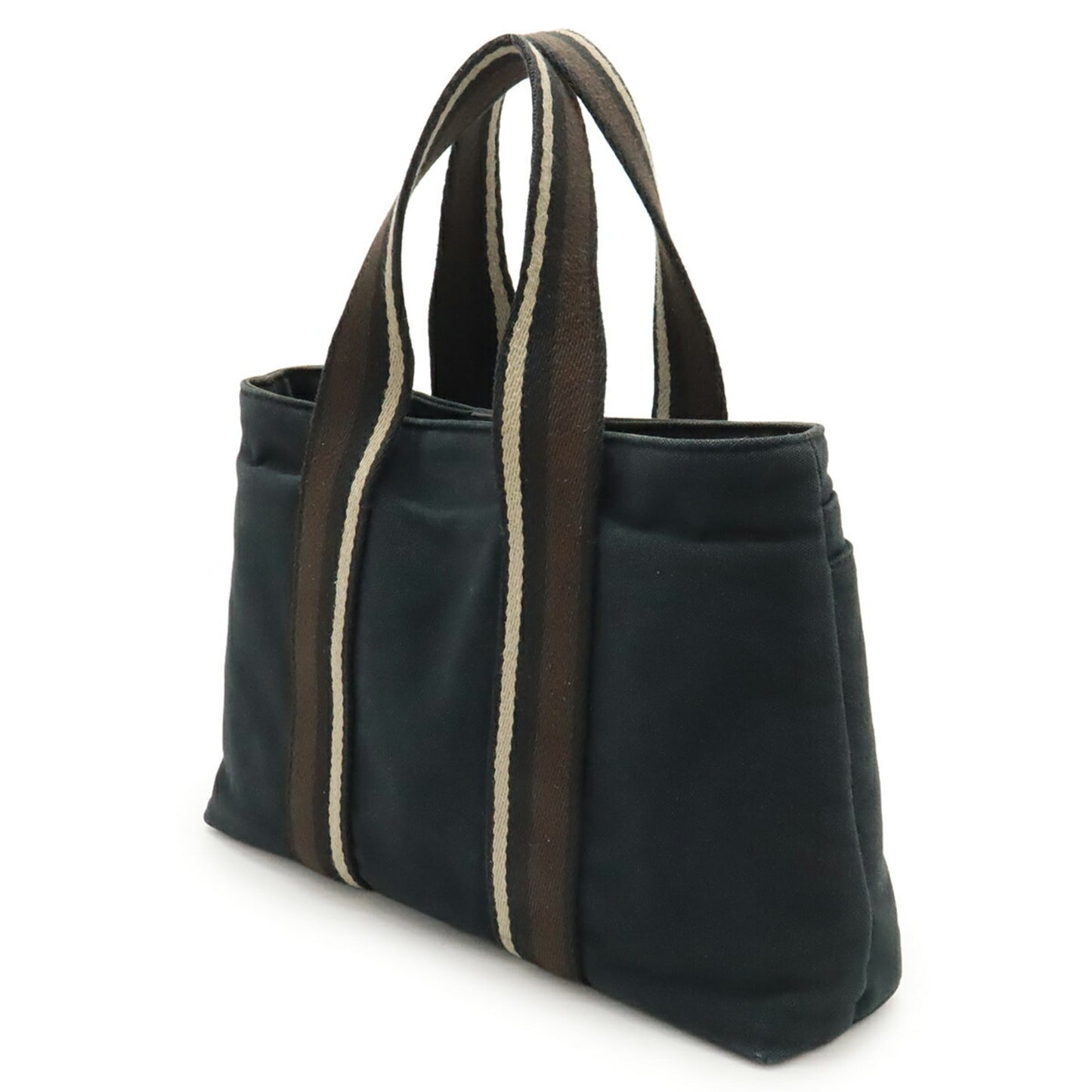 Hermes Beige Black Brown Canvas Leather Handbag Tote Bag (Pre-Owned)