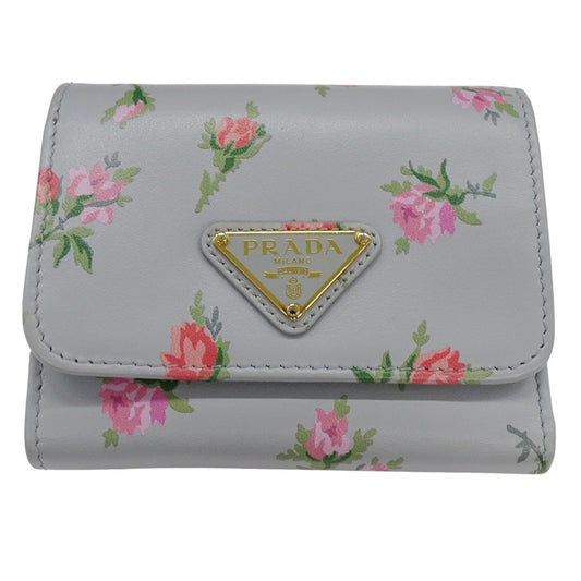 Prada Gray Leather Wallet (Tri-Fold) (Pre-Owned)