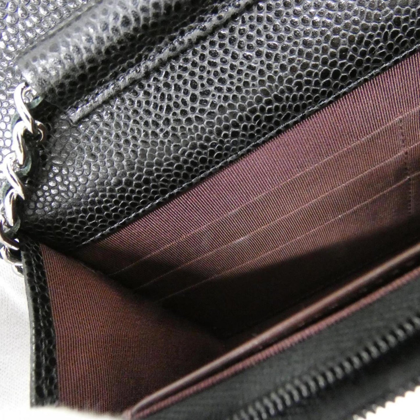 Chanel Black Bordeaux Grained Calfskin Chain/Shoulder Wallet (Pre-Owned)