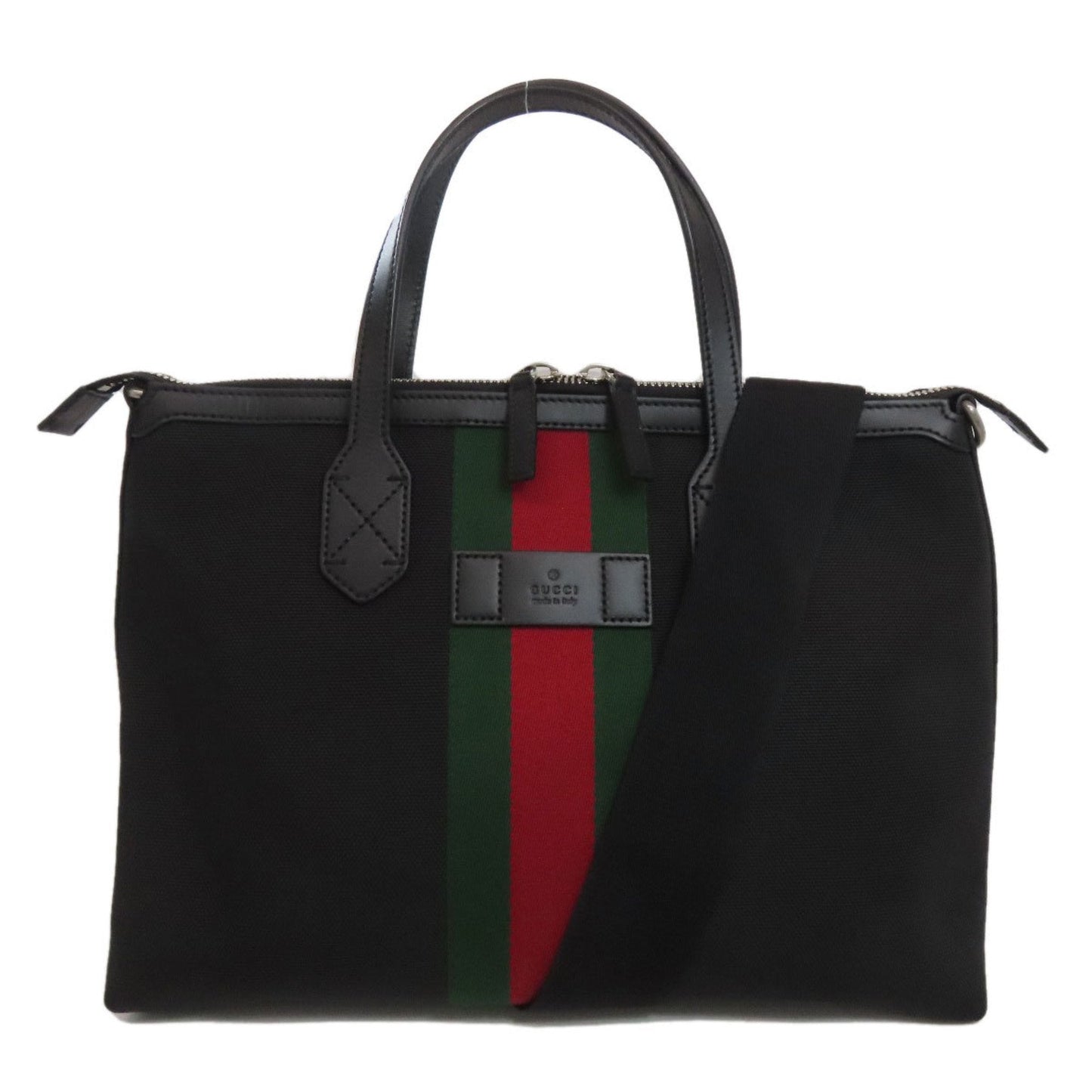 Gucci Sherry Line Black Nylon Canvas Leather Tote Bag (Pre-Owned)