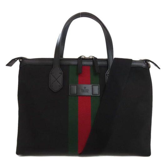Gucci Sherry Line Black Nylon Canvas Leather Tote Bag (Pre-Owned)