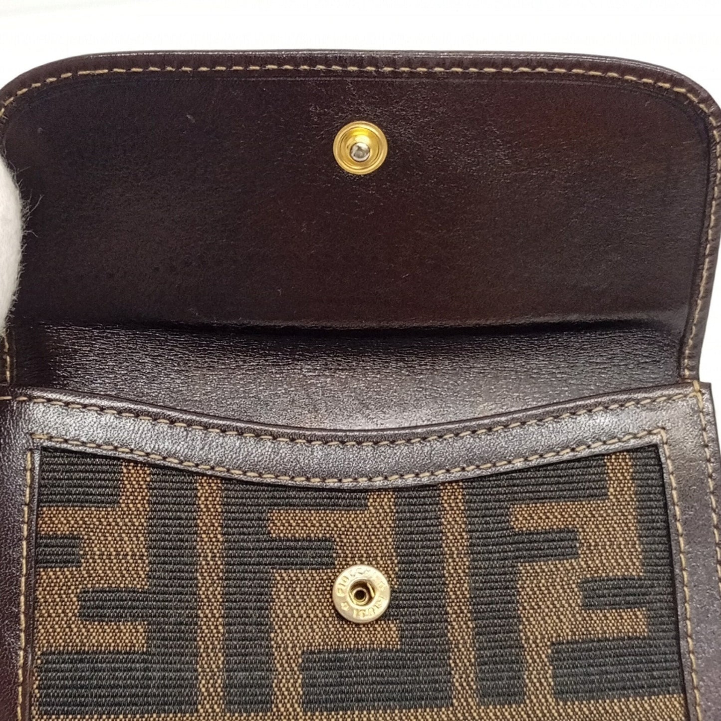 Fendi Brown Canvas Leather Middle Wallet (Tri-Fold) (Pre-Owned)