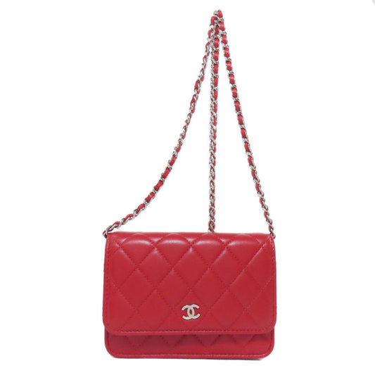 Chanel Matelasse Red Color Leather Wallet (Bi-Fold) (Pre-Owned)