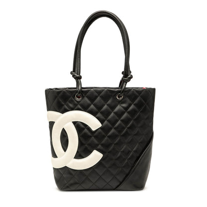 Chanel Black White Leather Handbag Tote Bag (Pre-Owned)
