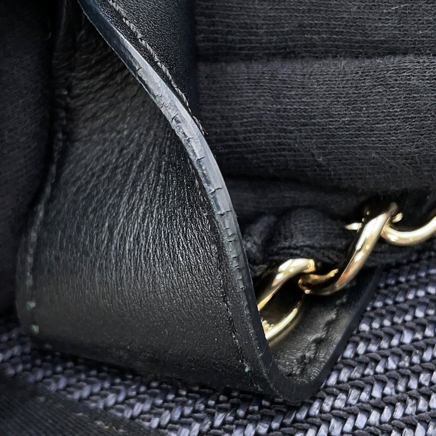 Chanel Navy Black Raffia Leather Shopping Bag Tote Bag (Pre-Owned)