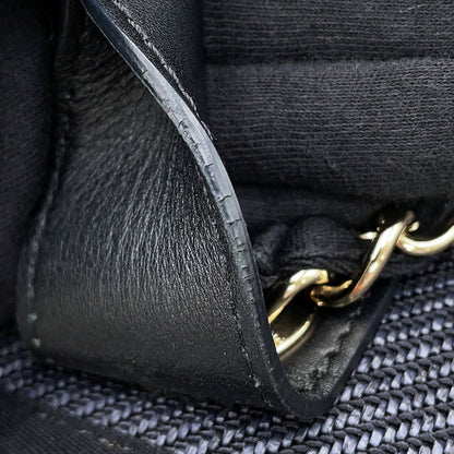 Chanel Navy Black Raffia Leather Shopping Bag Tote Bag (Pre-Owned)