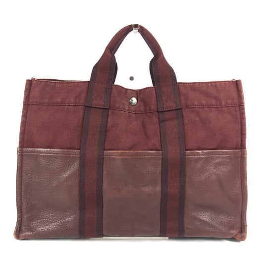 Hermes Red Color Wine Canvas Leather Handbag Tote Bag (Pre-Owned)