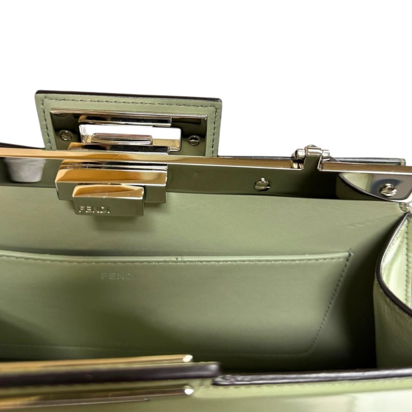 Fendi Peekaboo Green Patent Leather Shoulder Bag (Pre-Owned)