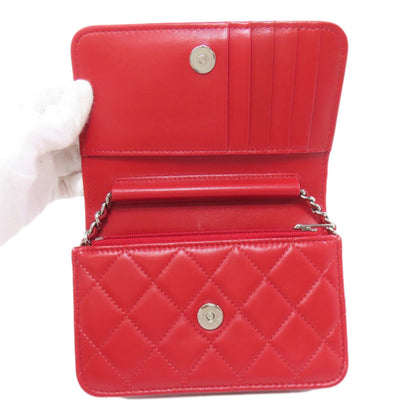 Chanel Matelasse Red Color Leather Wallet (Bi-Fold) (Pre-Owned)