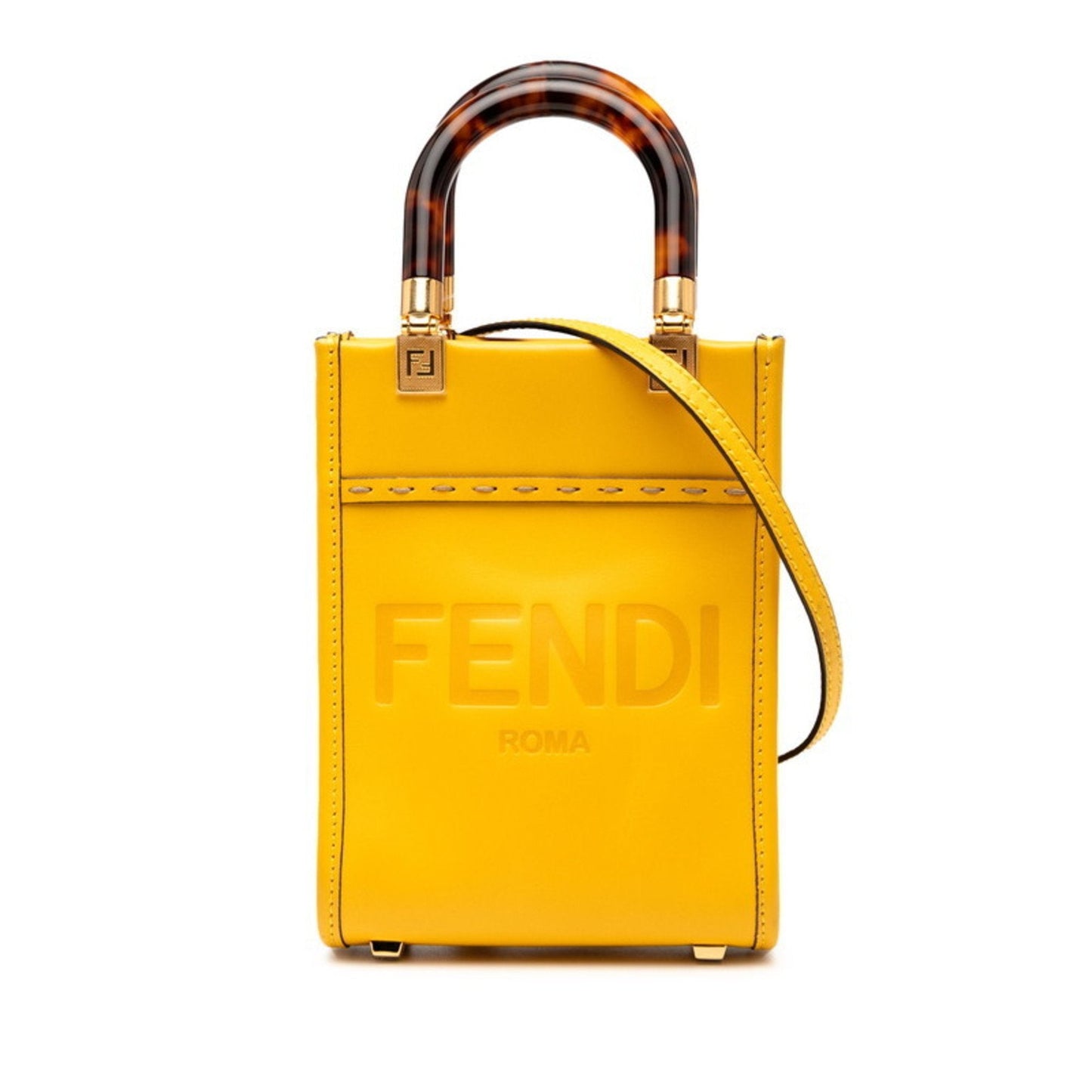 Fendi Brown Yellow Leather Shoulder Bag Tote Bag (Pre-Owned)