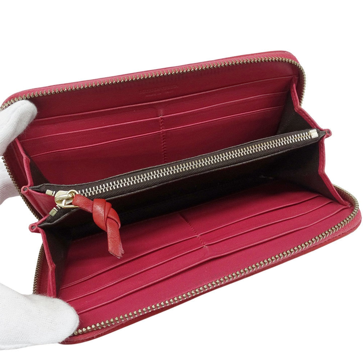 Bottega Veneta Red Color Intrecciato Long Wallet (Bi-Fold) (Pre-Owned)