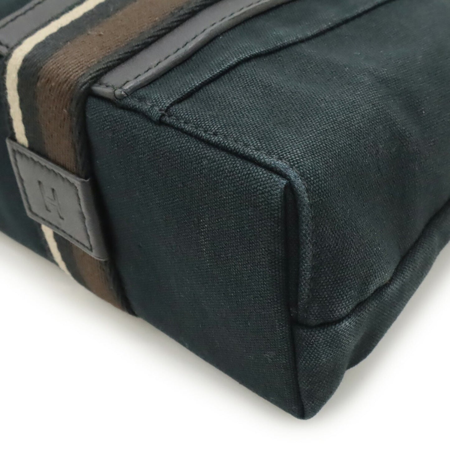 Hermes Beige Black Brown Canvas Leather Handbag Tote Bag (Pre-Owned)