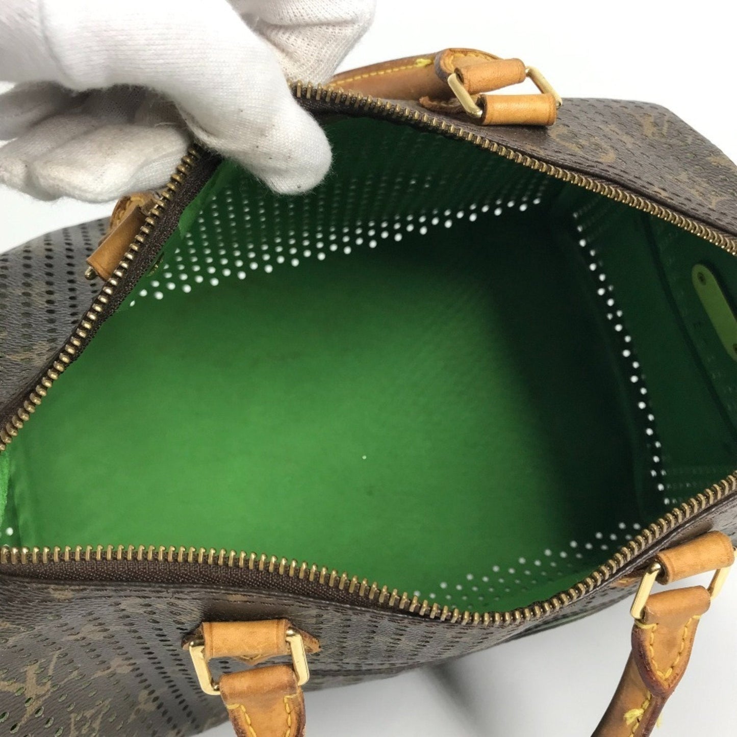 Louis Vuitton Brown Green Monogram Monogram Perforated Boston Bag Handbag Tote Bag (Pre-Owned)