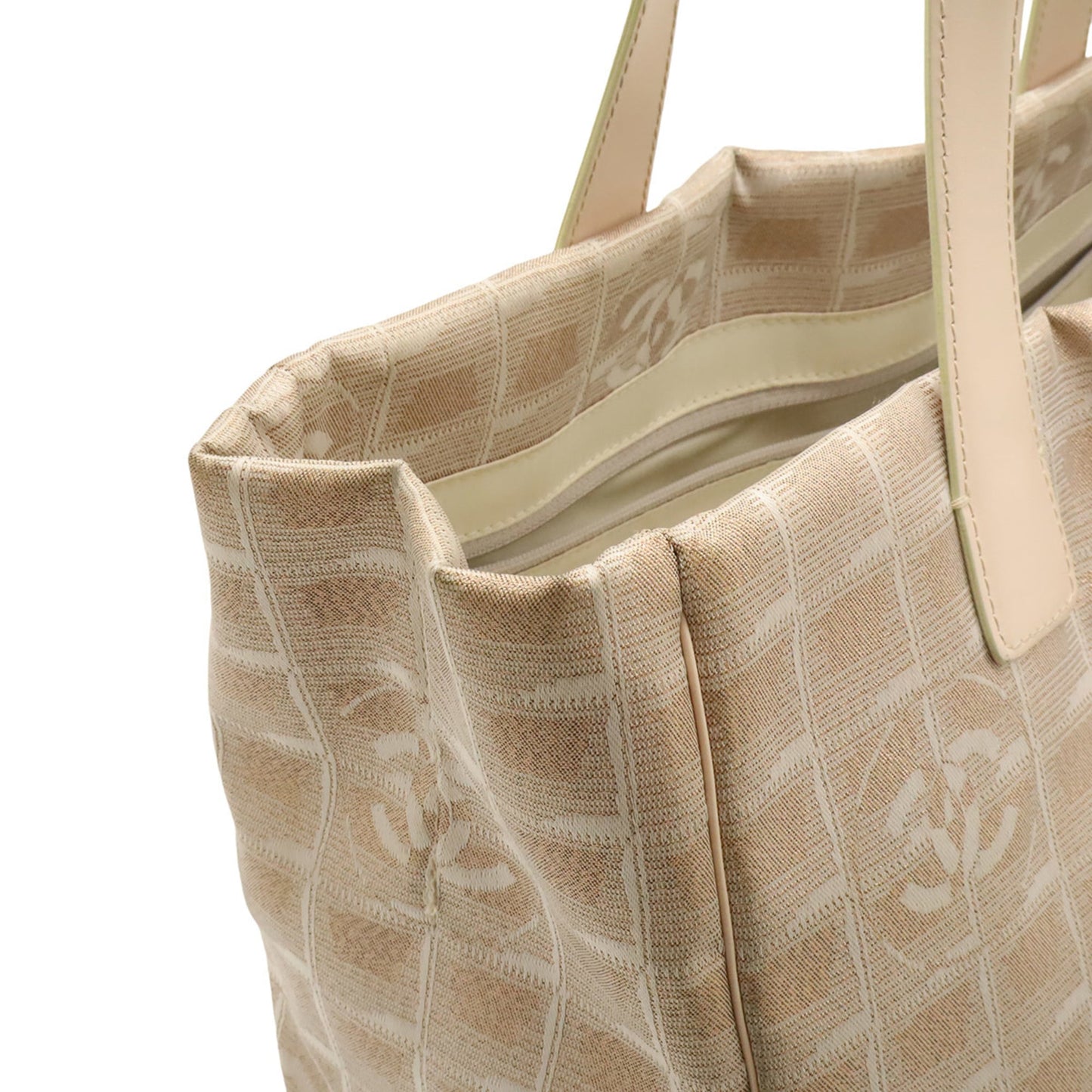 Chanel Beige Pink Pink Beige Nylon Leather Shoulder Bag Tote Bag (Pre-Owned)