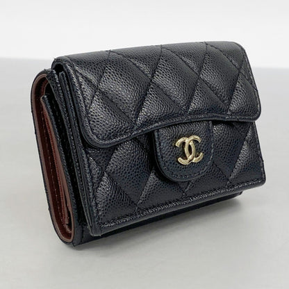 Chanel Black Grained Calfskin Wallet (Tri-Fold) (Pre-Owned)