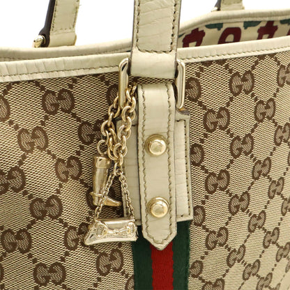 Gucci Beige Green Ivory Red Color Canvas Leather Shoulder Bag Tote Bag (Pre-Owned)