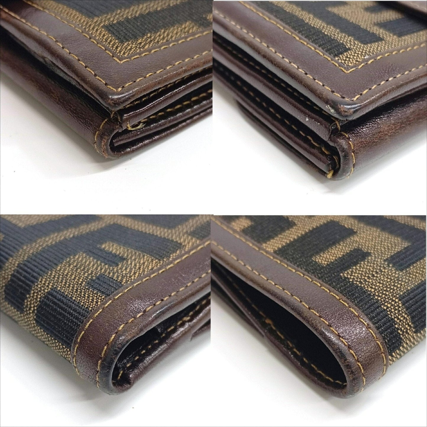 Fendi Brown Canvas Leather Middle Wallet (Tri-Fold) (Pre-Owned)