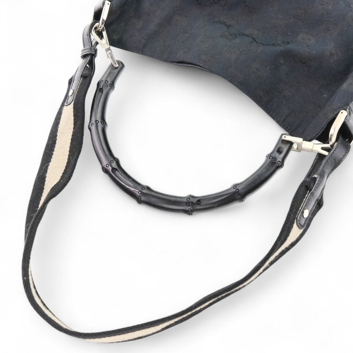 Gucci Black Leather Gg Canvas Handbag Shoulder Bag (Pre-Owned)