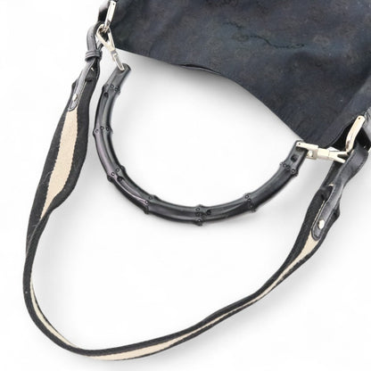 Gucci Black Leather Gg Canvas Handbag Shoulder Bag (Pre-Owned)