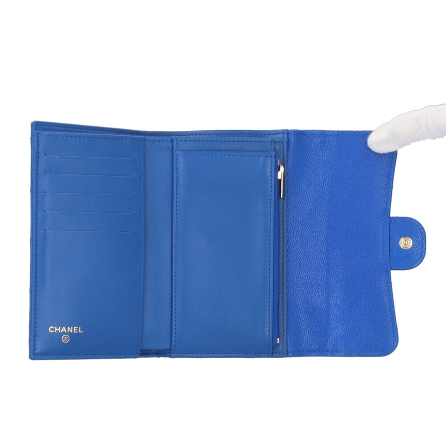 Chanel Matelasse Blue Grained Calfskin Wallet (Tri-Fold) (Pre-Owned)