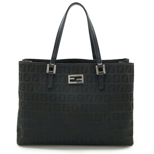 Fendi Black Canvas Leather Handbag Tote Bag (Pre-Owned)