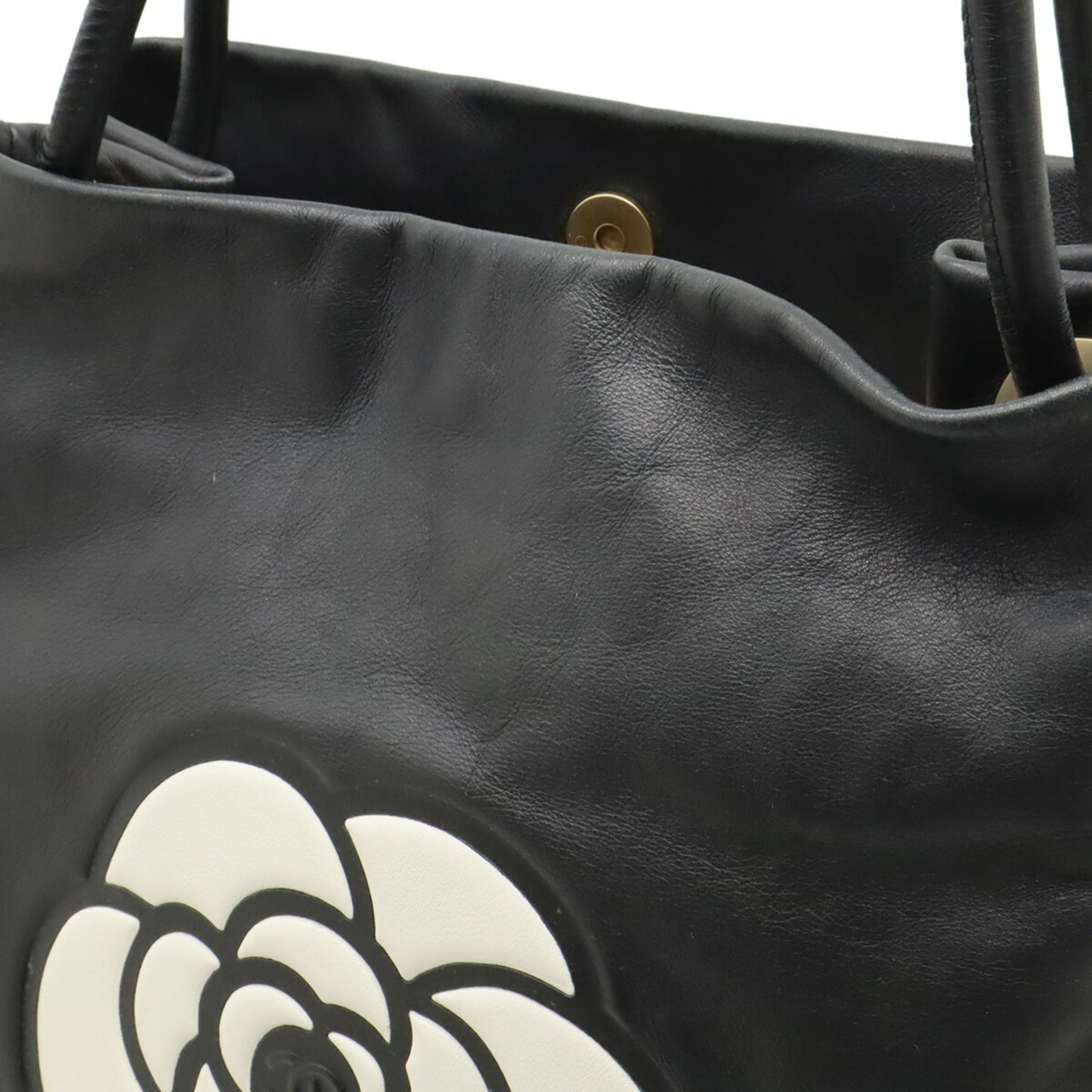 Chanel Camellia Black White Leather Shoulder Bag Tote Bag (Pre-Owned)