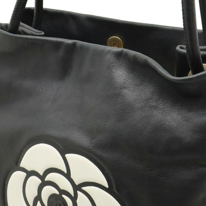 Chanel Camellia Black White Leather Shoulder Bag Tote Bag (Pre-Owned)