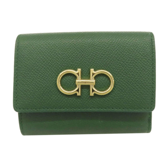 Salvatore Ferragamo Gancini Green Leather Wallet (Bi-Fold) (Pre-Owned)