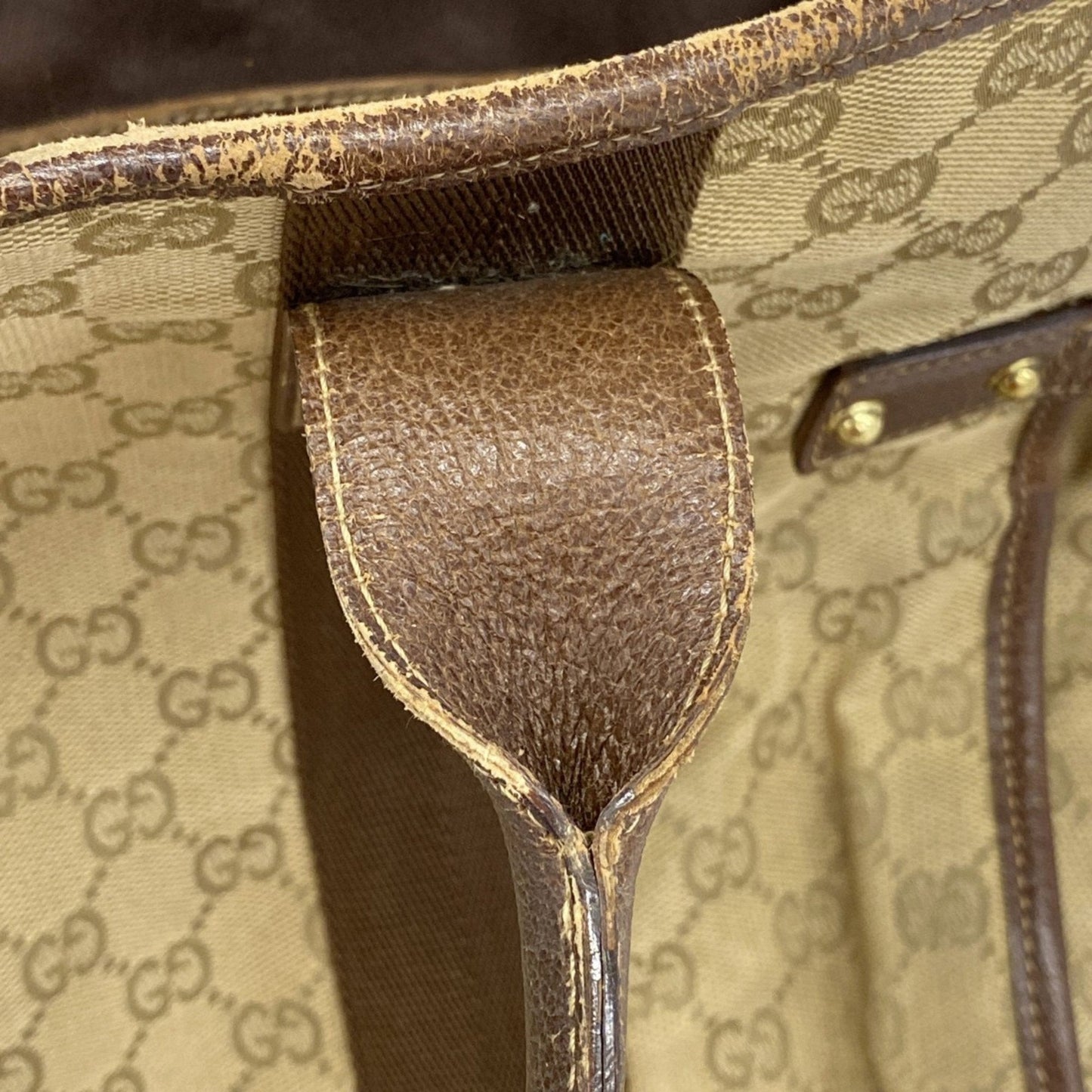 Gucci Beige Brown Canvas Tote Bag (Pre-Owned)