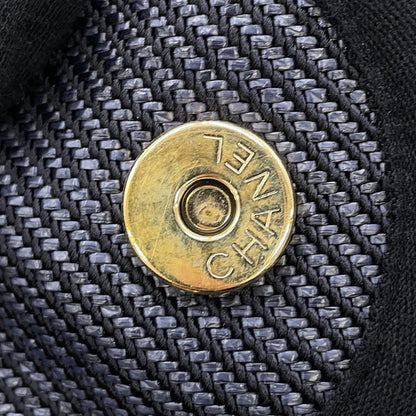 Chanel Navy Black Raffia Leather Shopping Bag Tote Bag (Pre-Owned)