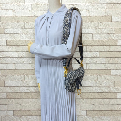 Christian Dior Navy Canvas Saddle Bag Shoulder Bag (Pre-Owned)