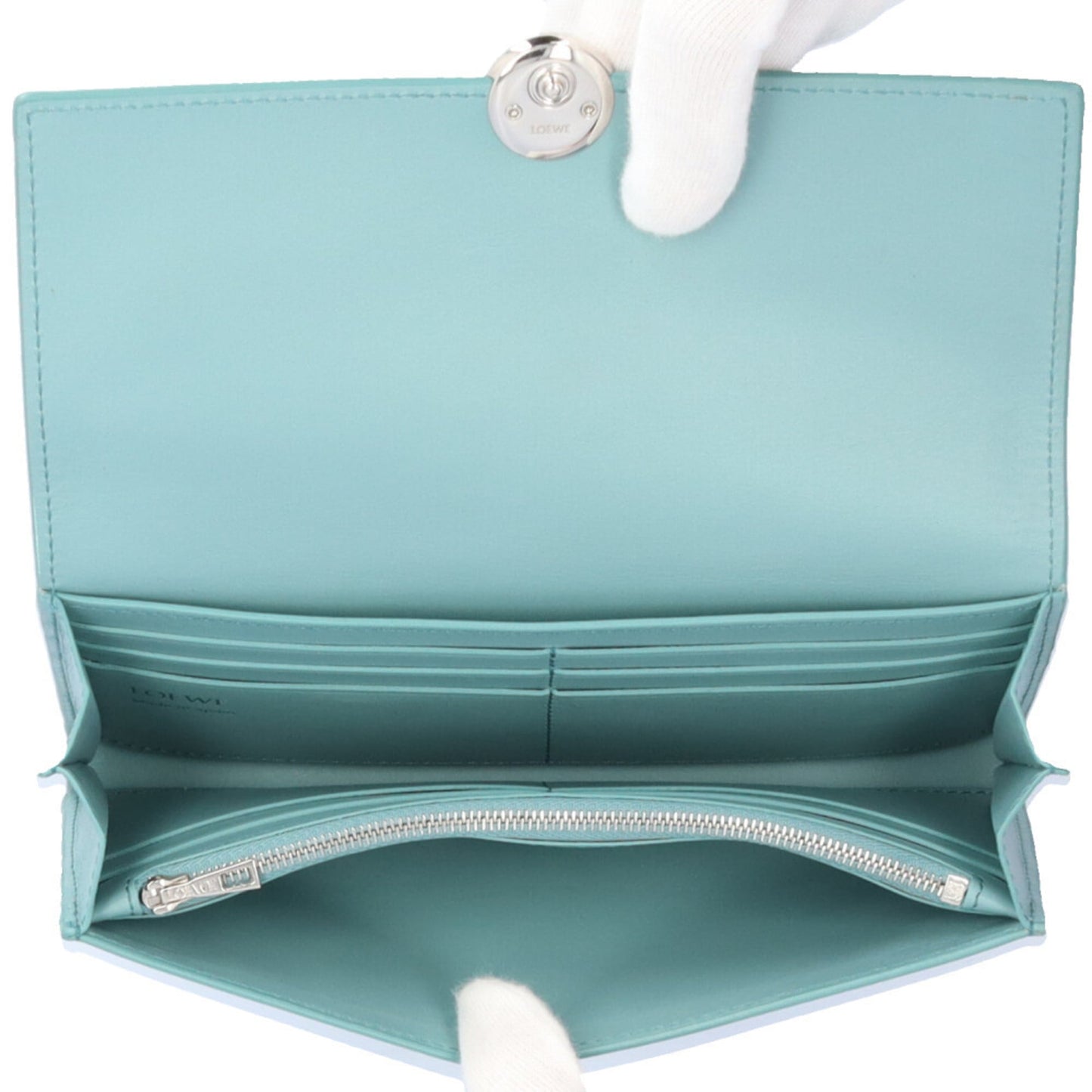 Loewe Blue Green Leather Long Wallet (Tri-Fold) (Pre-Owned)