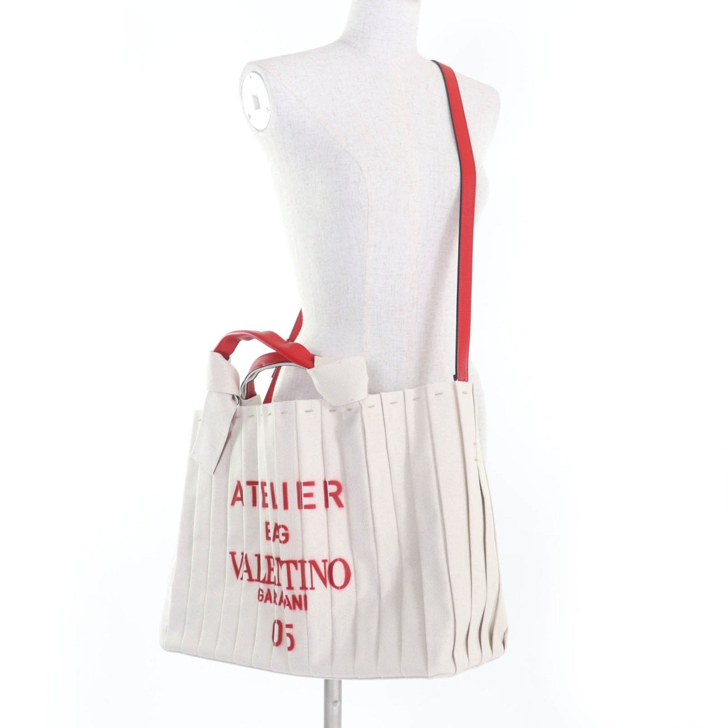 Valentino Garavani Ivory Canvas Leather Tote Bag (Pre-Owned)