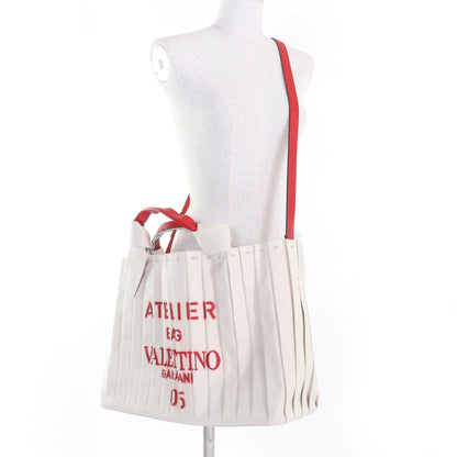 Valentino Garavani Ivory Canvas Leather Tote Bag (Pre-Owned)