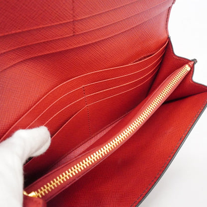 Prada Black Red Color Leather Long Wallet (Bi-Fold) (Pre-Owned)