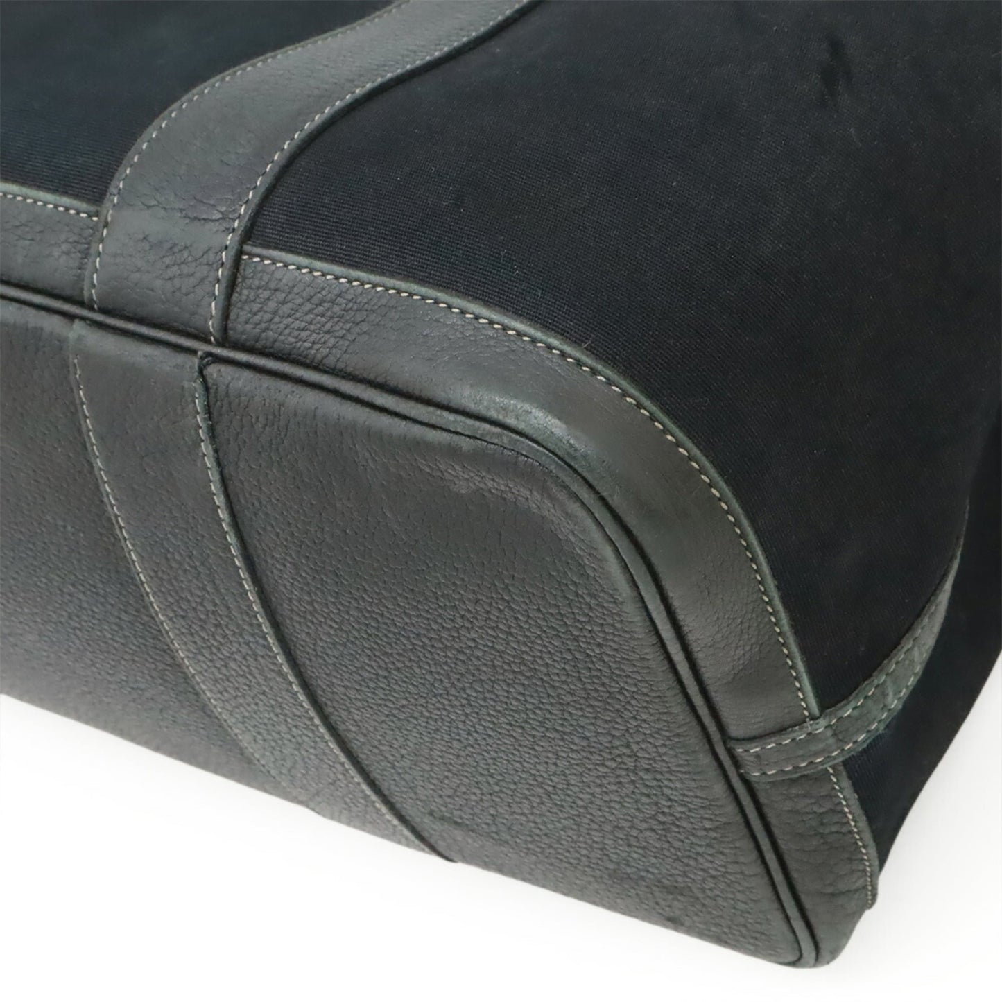 Hermes Garden Black Toile Officier Leather Handbag Tote Bag (Pre-Owned)